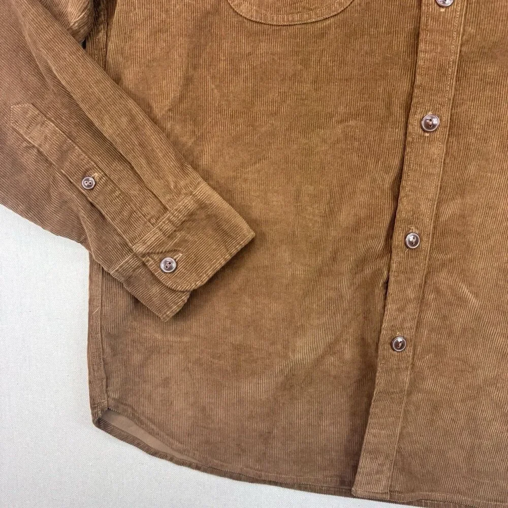 J Crew Men Size Large Shirt Button Down Top Classic Brown Corduroy Long Sleeve